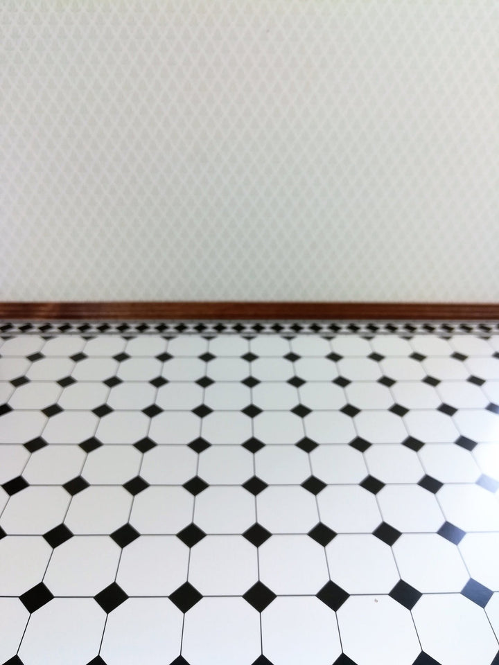 Dollhouse Miniature Black & White Faux Tile Flooring Diamonds Squares 1:12 Scale - Miniature Crush