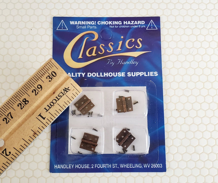 Dollhouse Miniature Butt Hinges Working x4 Bronze 1:12 Scale Includes Nails 5711 - Miniature Crush