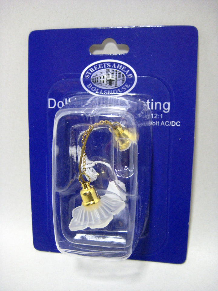 Dollhouse Miniature Ceiling Light Frosted Flower 1:12 Scale 12 Volt Electric with Plug - Miniature Crush
