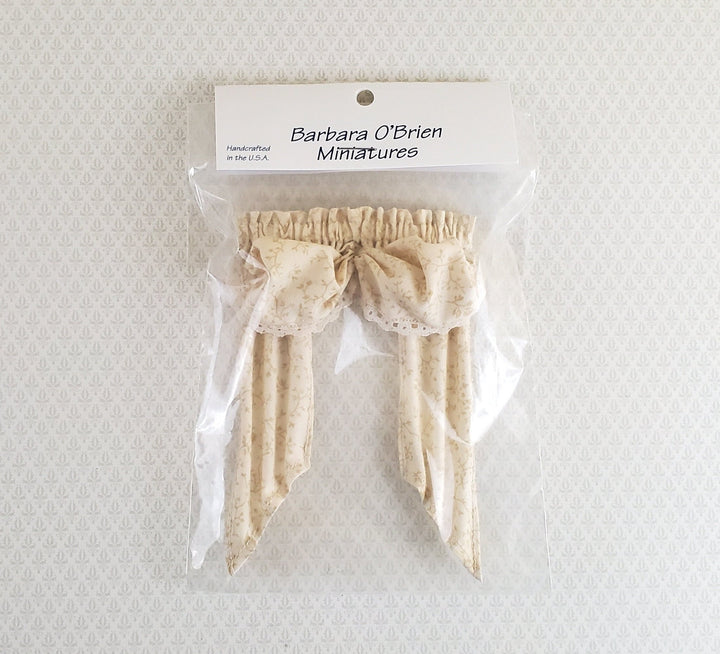 Dollhouse Miniature Curtains Balloon Valance Ecru with Leaves Print 1:12 Scale Handmade - Miniature Crush