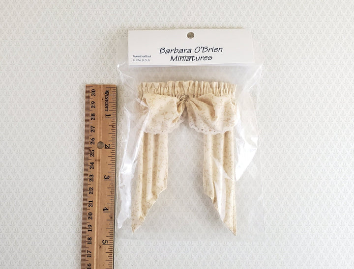 Dollhouse Miniature Curtains Balloon Valance Ecru with Leaves Print 1:12 Scale Handmade - Miniature Crush