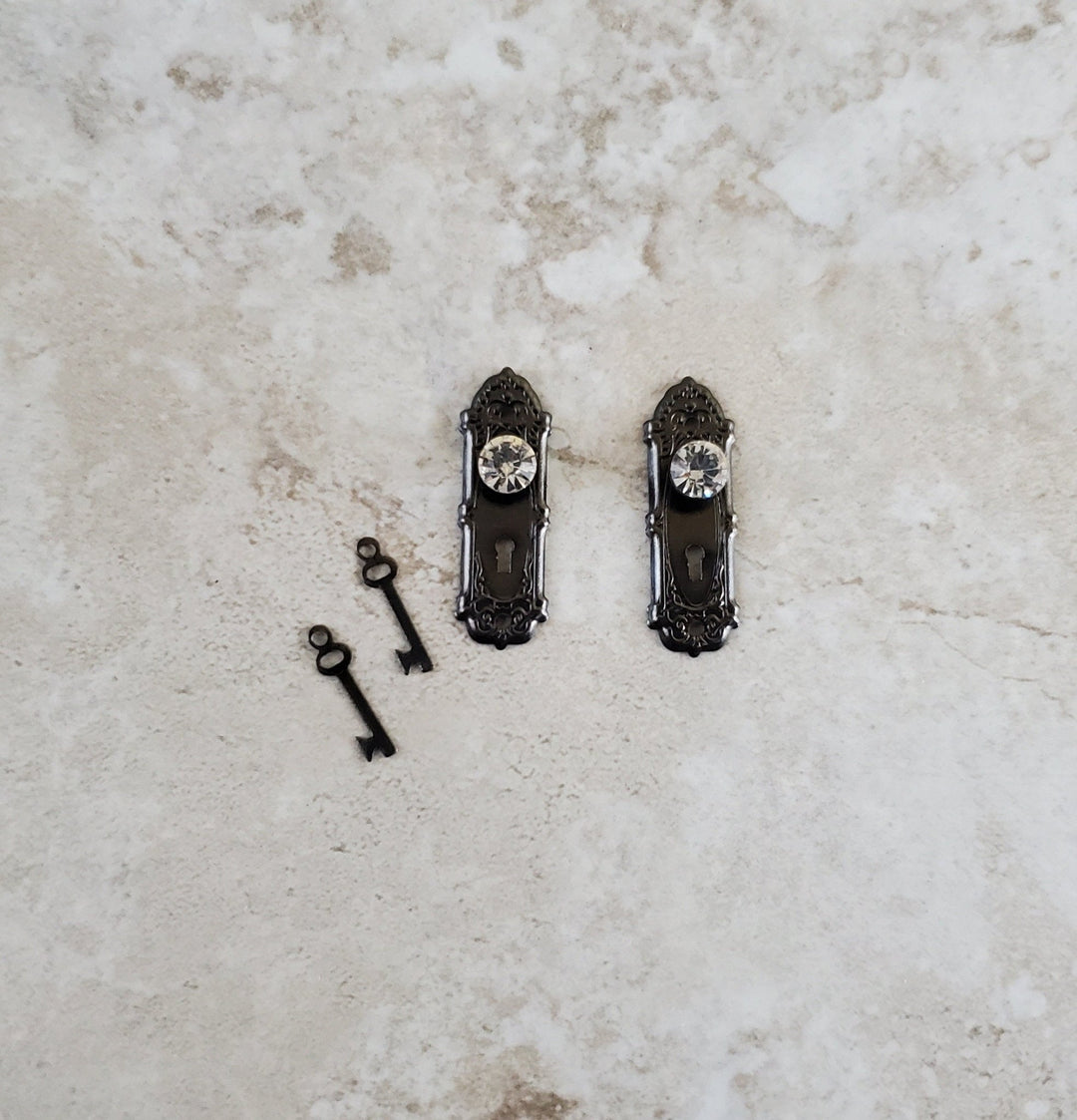 Dollhouse Miniature Doorknobs Dark Pewter Crystal Knobs Metal 1:12 Scale CLA05698 - Miniature Crush