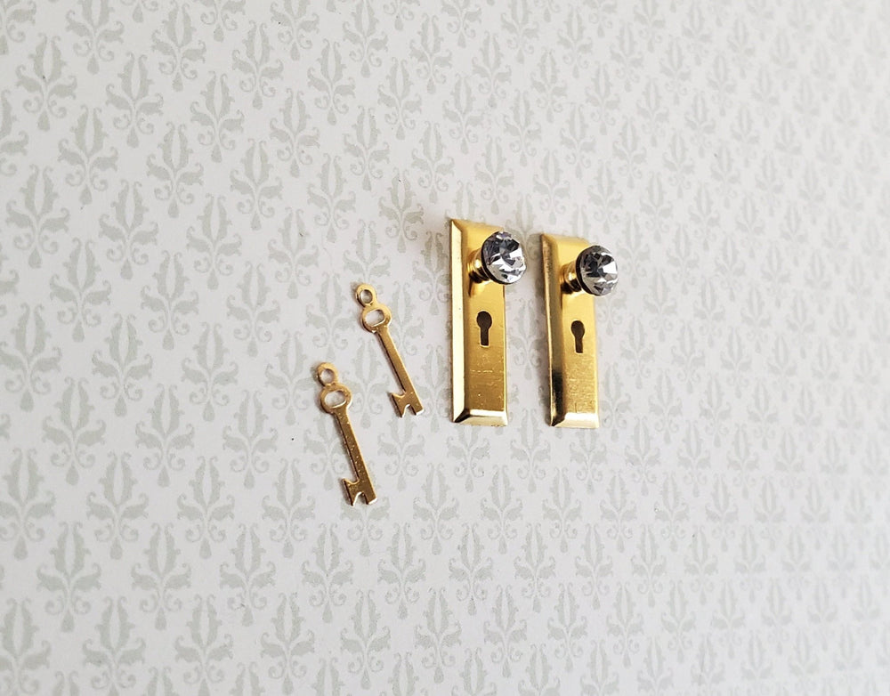 Dollhouse Miniature Doorknobs Handles Gold with Crystal Knobs Metal 1:12 Scale - Miniature Crush