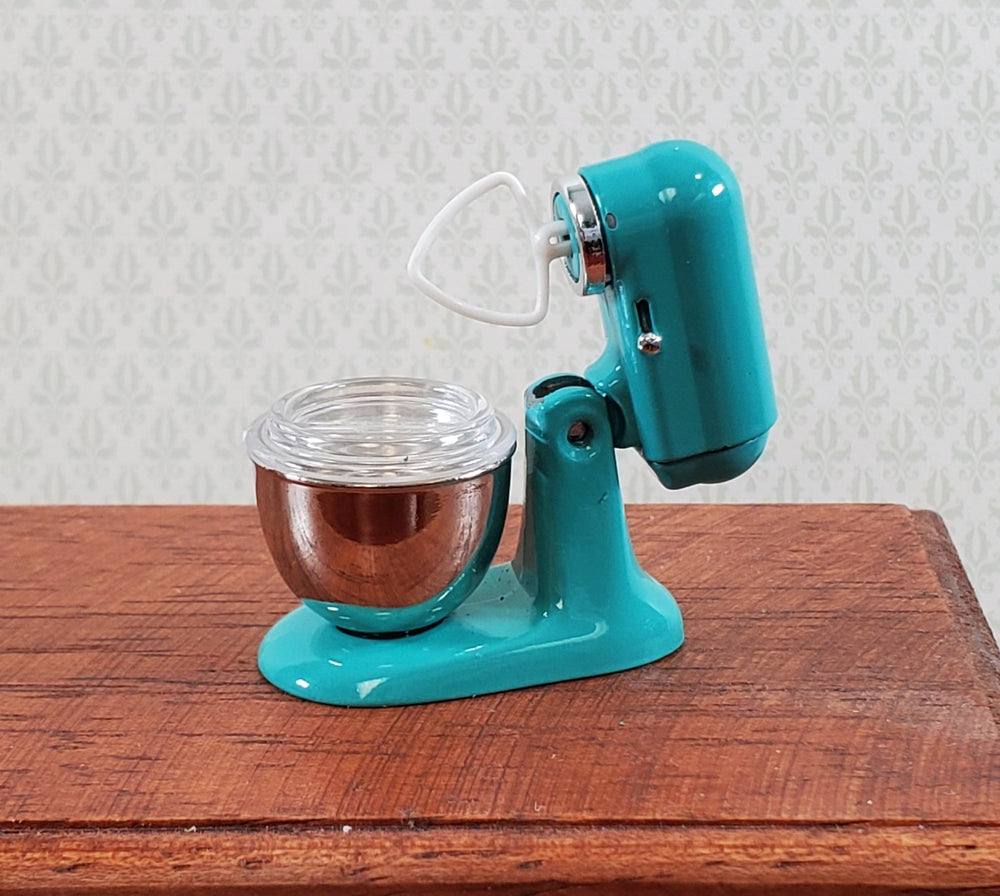 Dollhouse Miniature Electric Mixer Turquoise with Bowl 1:12 Scale Modern Kitchen - Miniature Crush