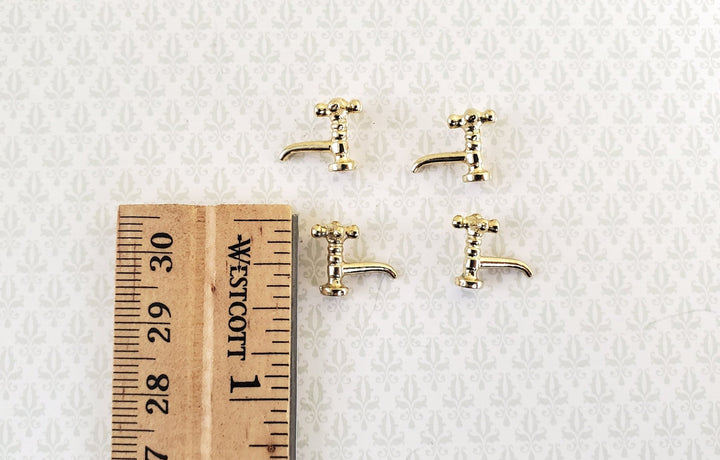 Dollhouse Miniature Faucet Taps x4 for Kitchen or Bathroom Sink 1:12 Scale Gold Metal S1209 - Miniature Crush