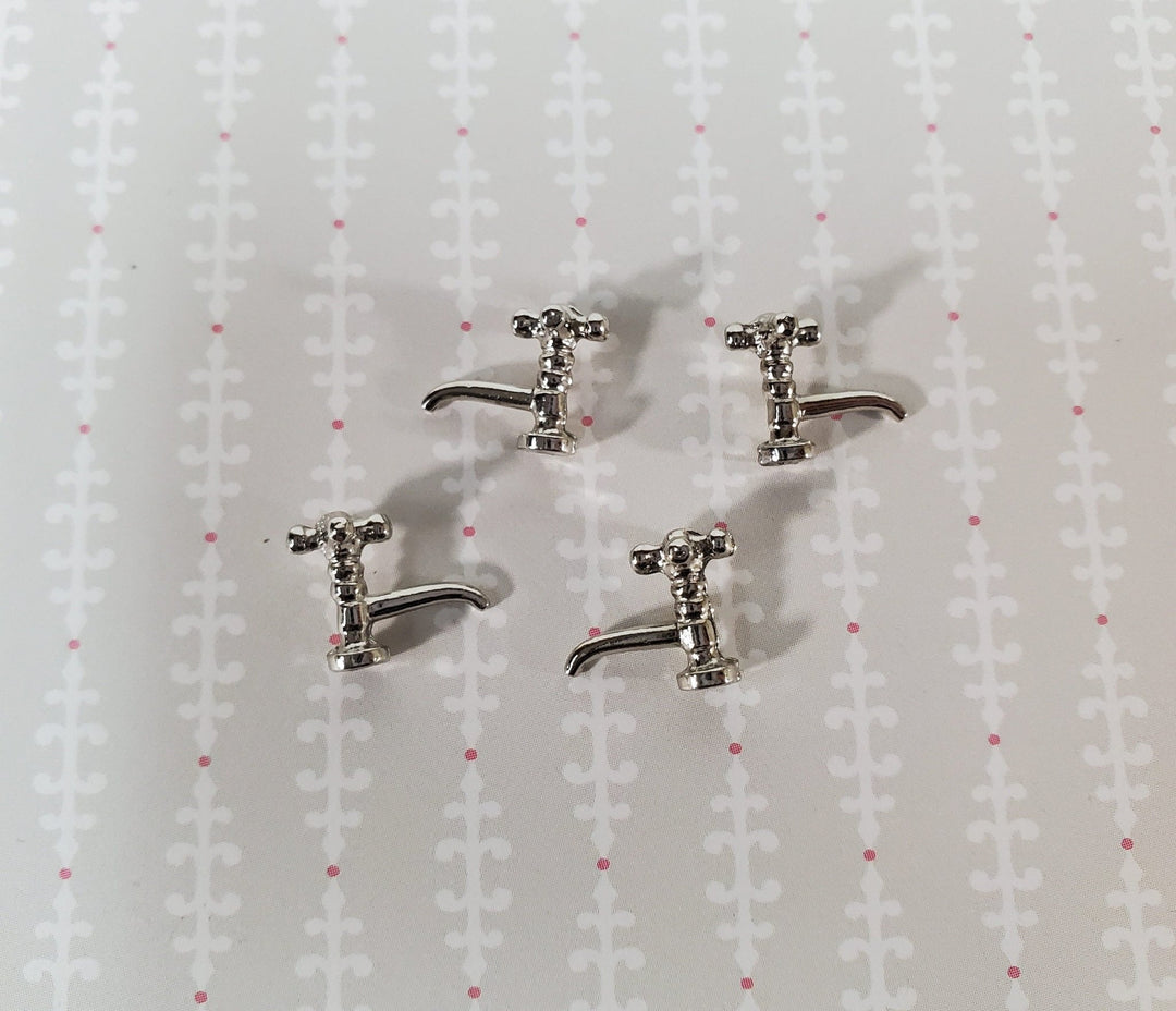 Dollhouse Miniature Faucet Taps x4 for Kitchen or Bathroom Sink 1:12 Scale Silver Metal S1209C - Miniature Crush