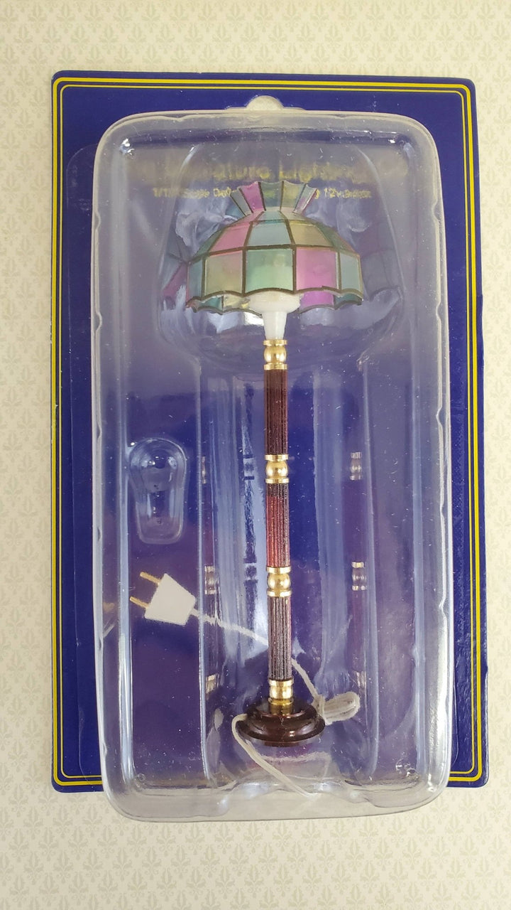 Dollhouse Miniature Floor Lamp Stained Glass Style 12 Volt with Plug 1:12 Scale - Miniature Crush