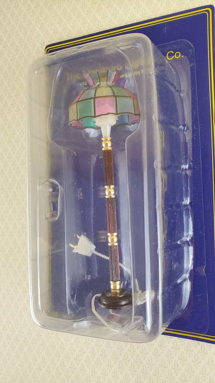 Dollhouse Miniature Floor Lamp Stained Glass Style 12 Volt with Plug 1:12 Scale - Miniature Crush
