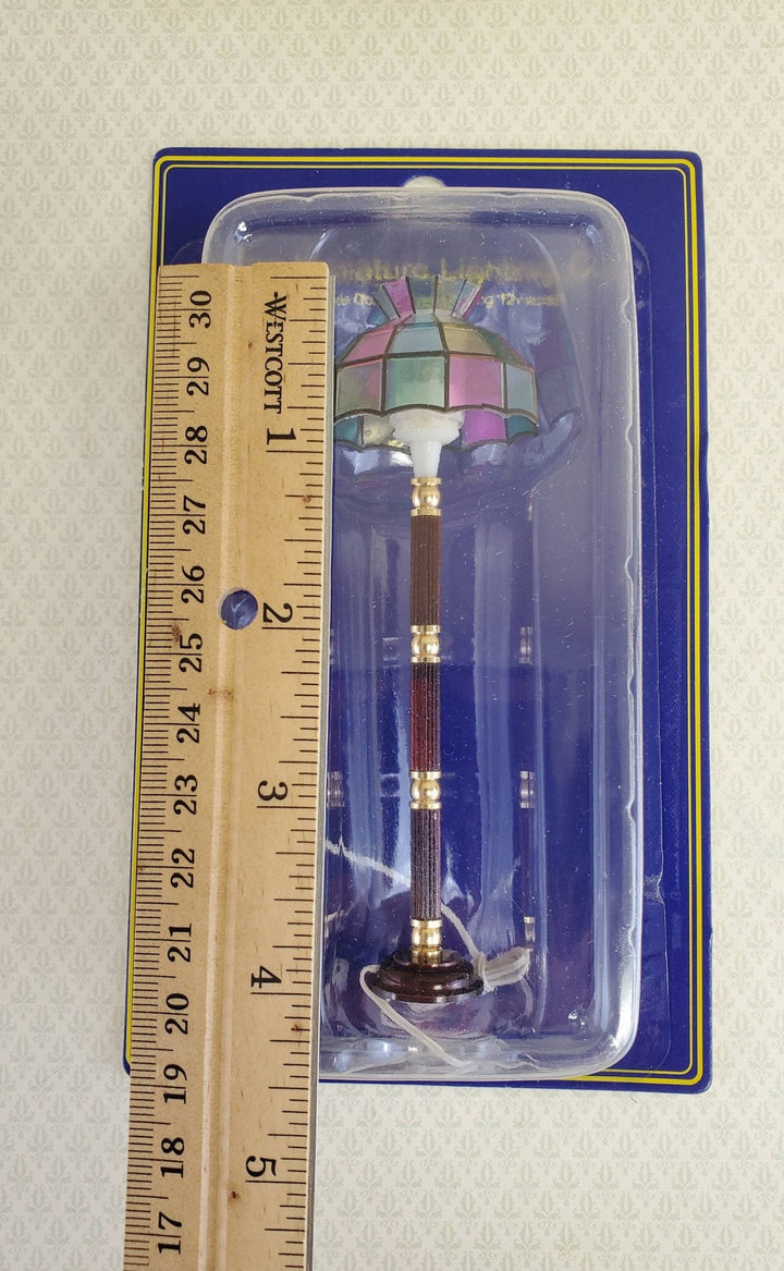 Dollhouse Miniature Floor Lamp Stained Glass Style 12 Volt with Plug 1:12 Scale - Miniature Crush