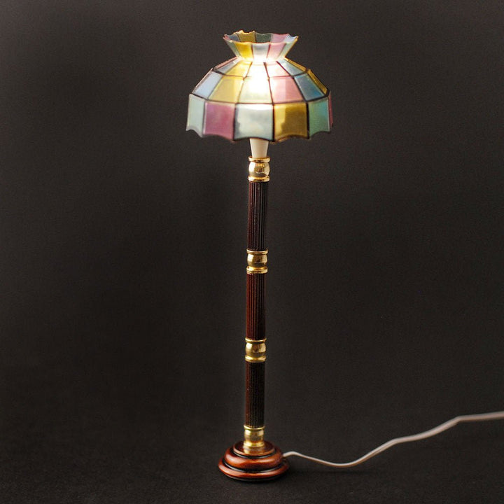 Dollhouse Miniature Floor Lamp Stained Glass Style 12 Volt with Plug 1:12 Scale - Miniature Crush