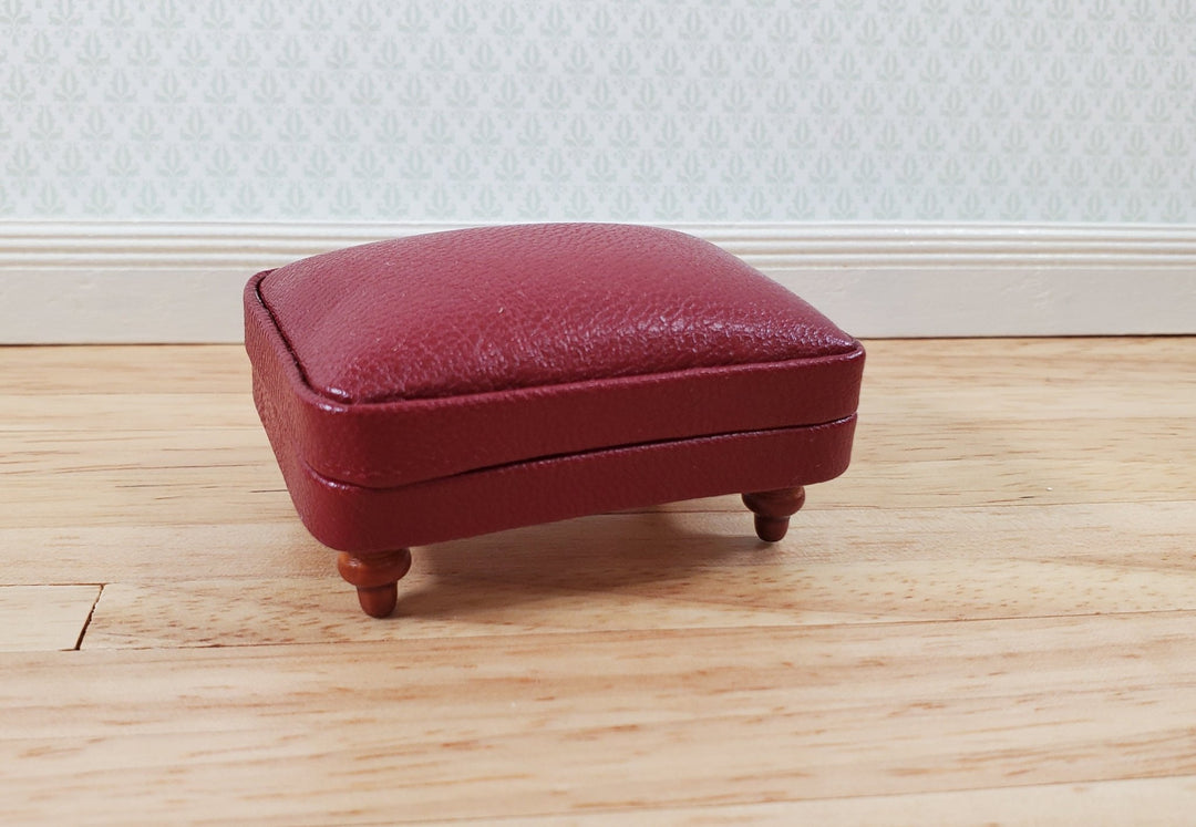 Dollhouse Miniature Footstool Ottoman Burgundy 1:12 Scale Miniature Furniture - Miniature Crush