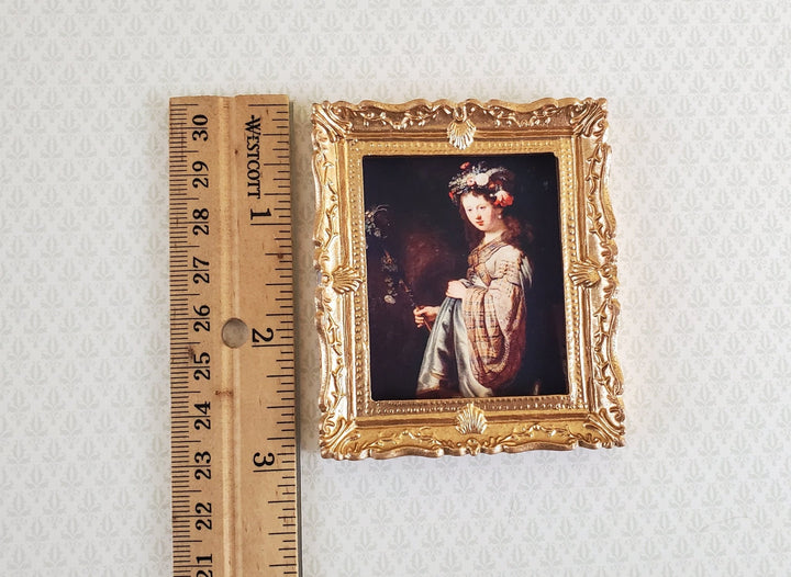 Dollhouse Miniature Framed Rembrandt Print "Flora" 1:12 Scale Woman with Flowers in her hair - Miniature Crush