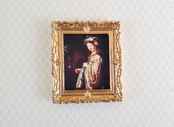 Dollhouse Miniature Framed Rembrandt Print "Flora" 1:12 Scale Woman with Flowers in her hair - Miniature Crush