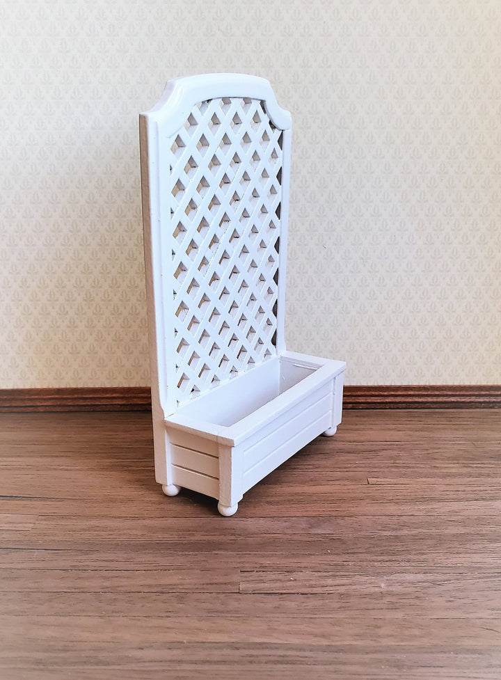 Dollhouse Miniature Garden Trellis with Flower Box White Wood 1:12 Scale - Miniature Crush