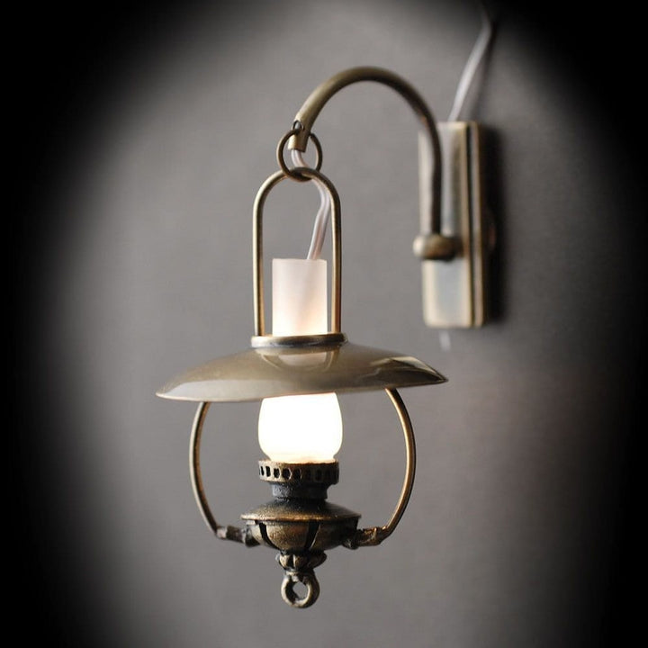 Dollhouse Miniature "Gas" Wall Light Bronze Metal 12 Volt with Plug 1:12 Scale Lantern - Miniature Crush