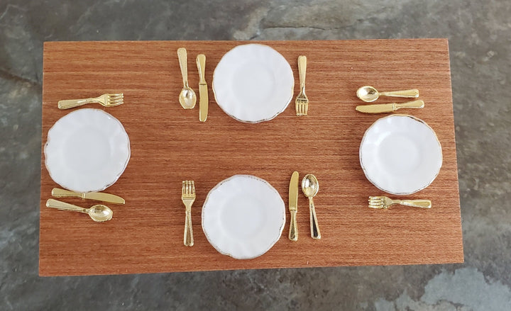 Dollhouse Miniature Gold Flatware Fork Spoon Knife 4 Place Settings 1:12 Scale - Miniature Crush