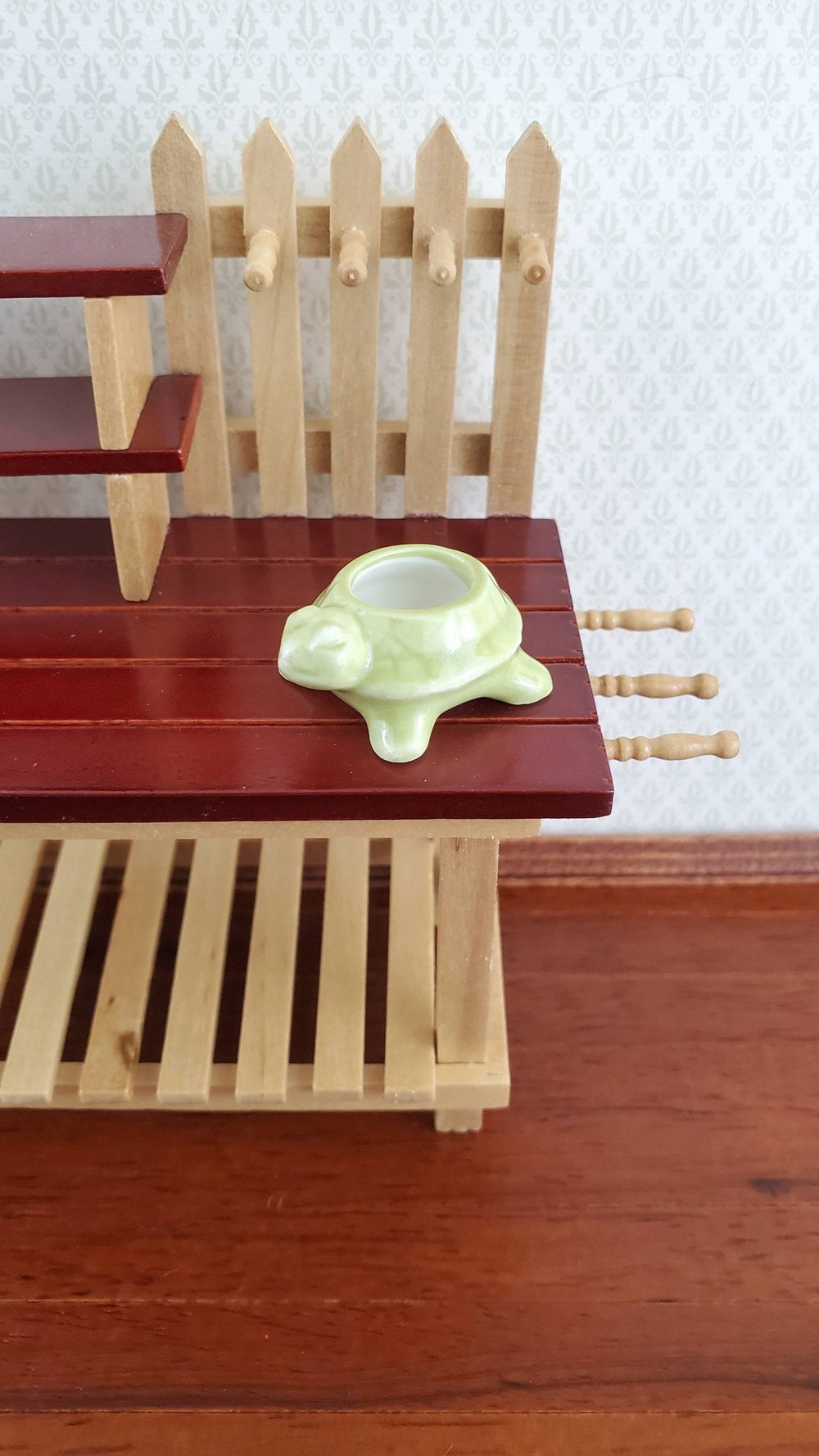 Dollhouse Miniature Green Turtle Planter Pot Ceramic 1:12 Scale - Miniature Crush