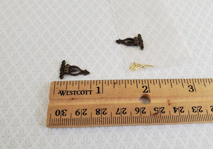 Dollhouse Miniature Hinge Fancy Antique Style Bronze 1:12 Scale Includes Nails S1509 - Miniature Crush