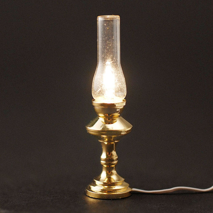 Dollhouse Miniature Hurricane Lamp 12 Volt Light 1:12 Scale Vintage Style Gold LT1003 - Miniature Crush