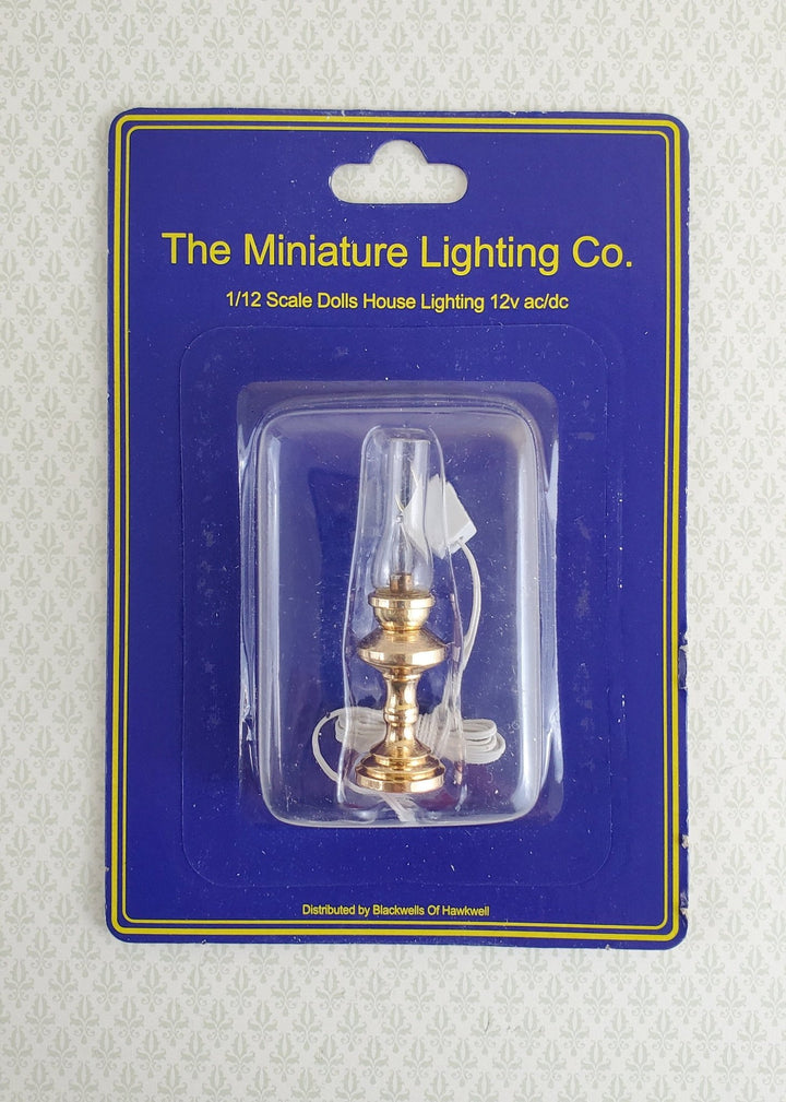 Dollhouse Miniature Hurricane Lamp 12 Volt Light 1:12 Scale Vintage Style Gold LT1003 - Miniature Crush