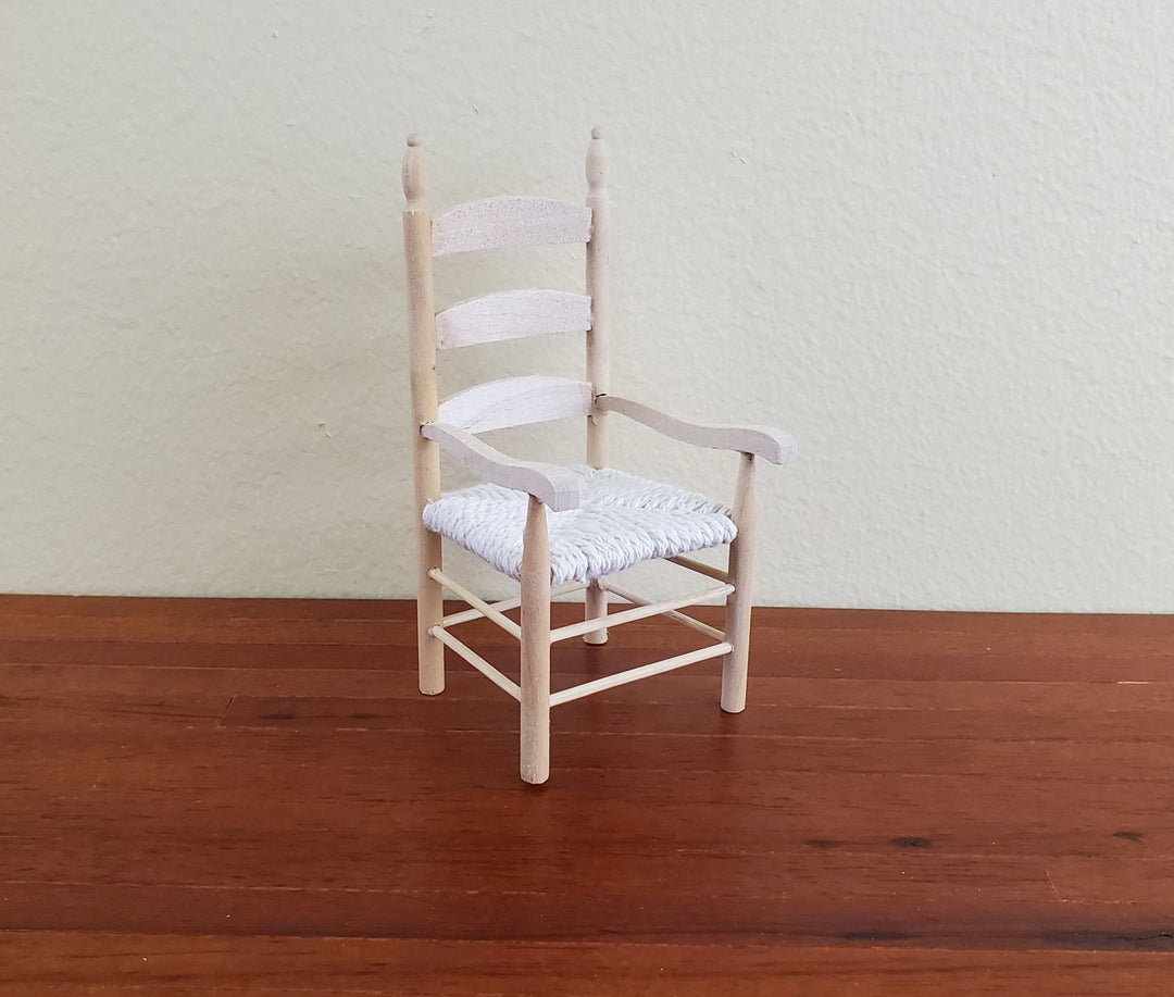 Dollhouse Miniature Ladderback Arm Chair with Rush Seat for Kitchen or Dining Room 1:12 Scale Barewood - Miniature Crush