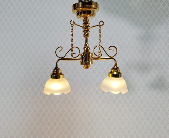 Dollhouse Miniature LED Battery Ceiling Light 2 Arm Chandelier 1:12 Scale LT7435 - Miniature Crush
