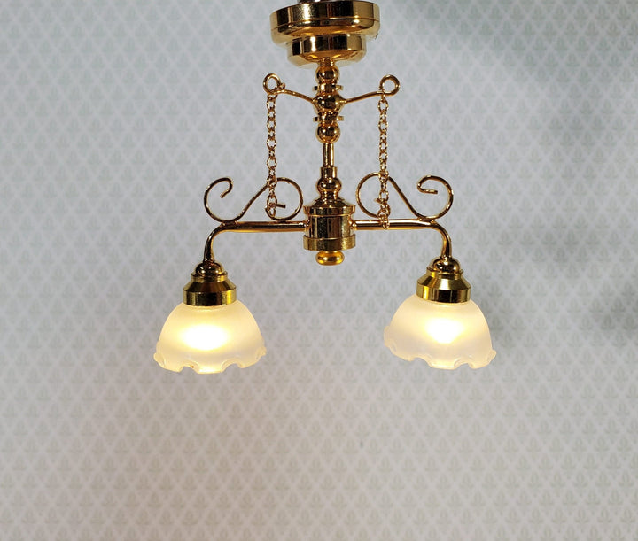 Dollhouse Miniature LED Battery Ceiling Light 2 Arm Chandelier 1:12 Scale LT7435 - Miniature Crush