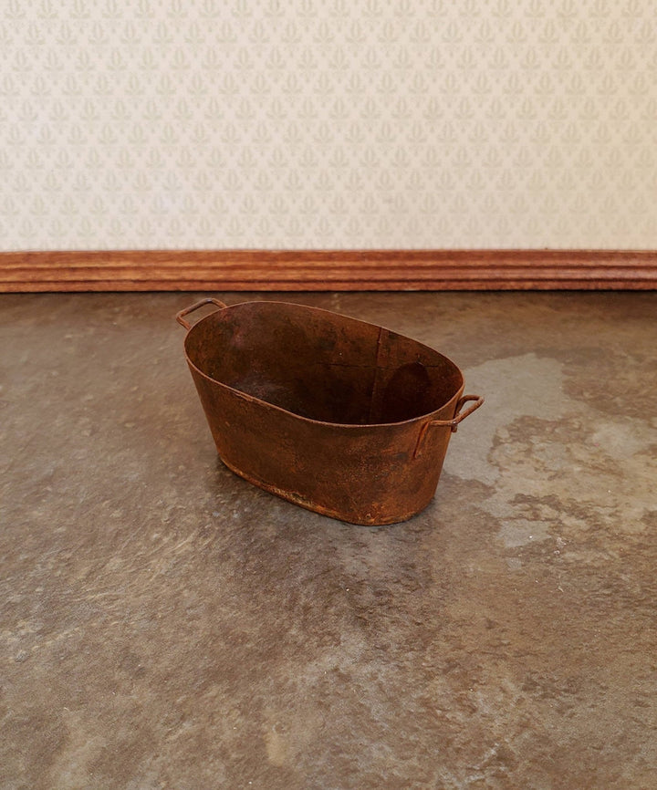 Dollhouse Miniature Metal Vat Tub with Handles Large Rusted Aged 1:12 Scale - Miniature Crush