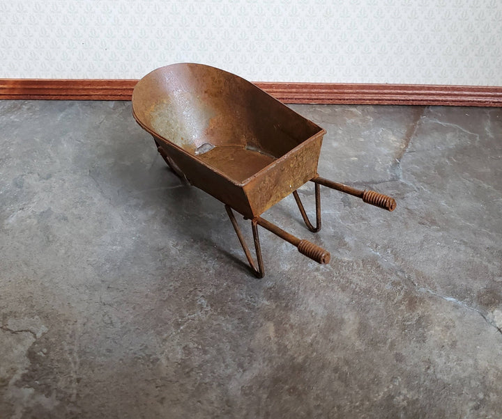 Dollhouse Miniature Metal Wheelbarrow Large Rusted Aged 1:12 Scale Garden - Miniature Crush