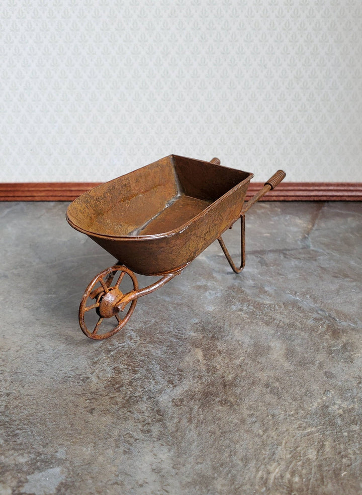 Dollhouse Miniature Metal Wheelbarrow Large Rusted Aged 1:12 Scale Garden - Miniature Crush