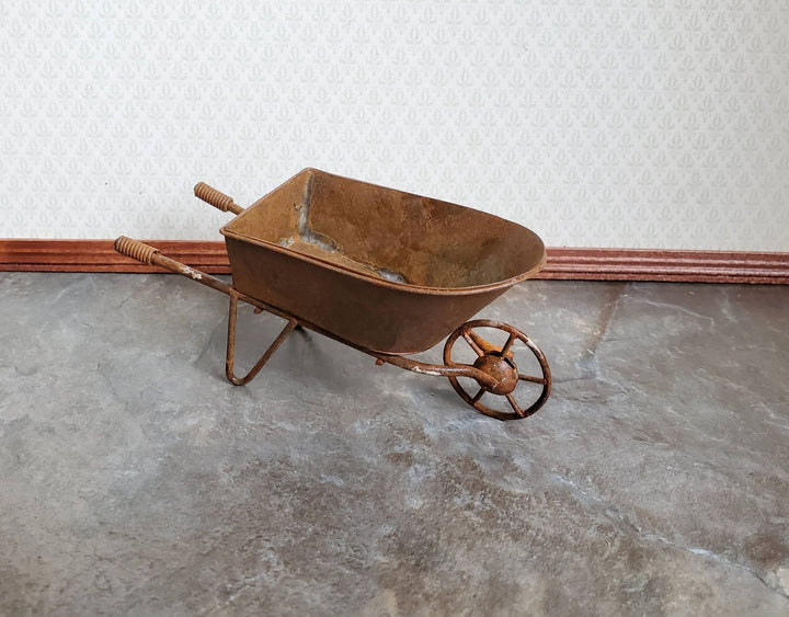 Dollhouse Miniature Metal Wheelbarrow Large Rusted Aged 1:12 Scale Garden - Miniature Crush
