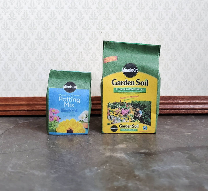 Dollhouse Miniature Miracle Grow Garden Soil & Potting Mix Bags 1:12 Scale Dirt - Miniature Crush