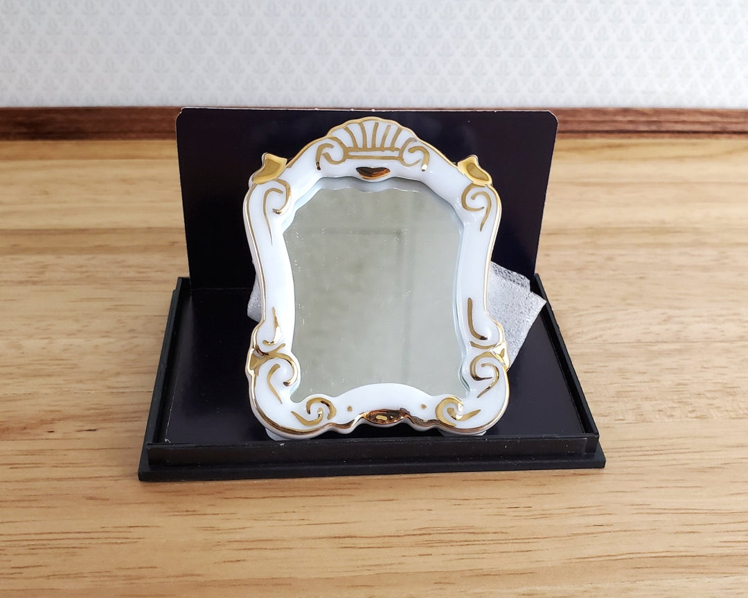 Dollhouse Miniature Mirror Reutter Porcelain White & Gold 1:12 Scale - Miniature Crush