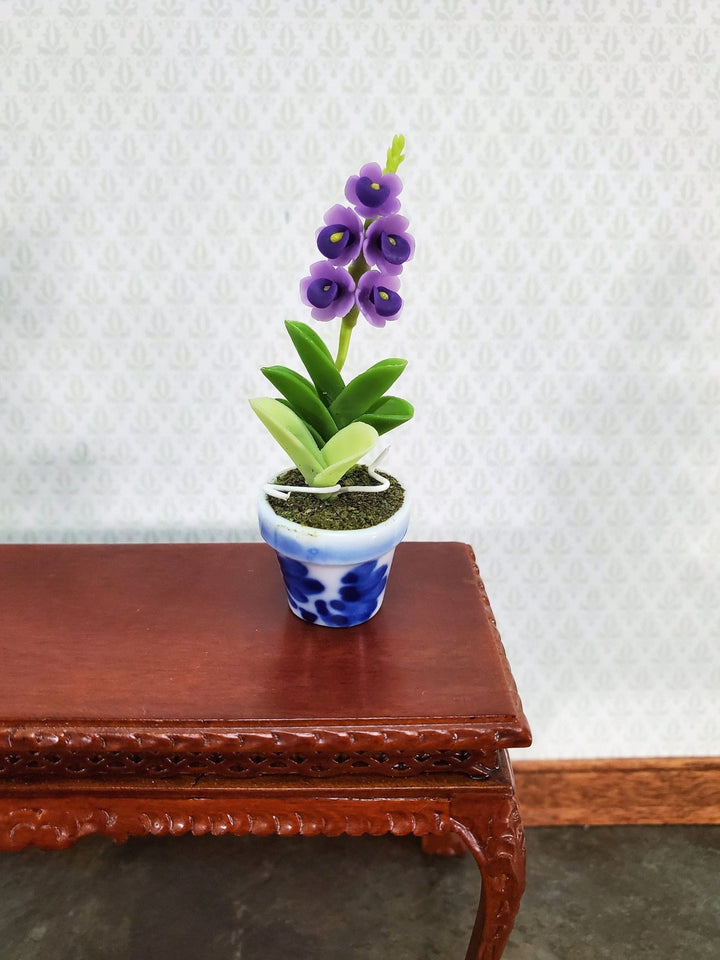 Dollhouse Miniature Orchid Purple Spike Flowering Plant in Ceramic Pot 1:12 Scale - Miniature Crush