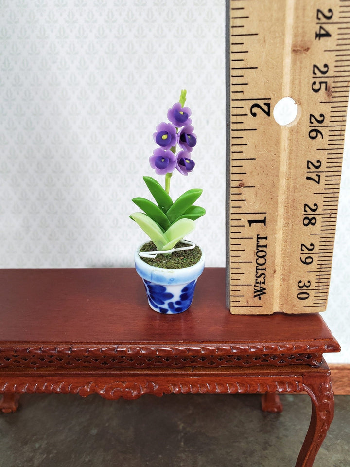 Dollhouse Miniature Orchid Purple Spike Flowering Plant in Ceramic Pot 1:12 Scale - Miniature Crush