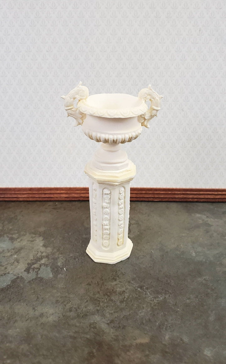 Dollhouse Miniature Pedestal Plant Stand w/ 2 Handled Urn Cast Resin 1:12 Scale Ivory - Miniature Crush