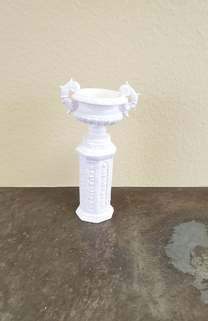 Dollhouse Miniature Pedestal Plant Stand w/ 2 Handled Urn Cast Resin 1:12 Scale White - Miniature Crush