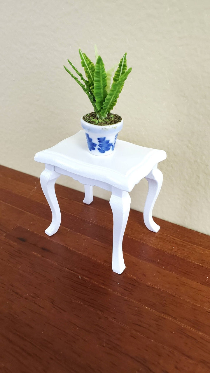 Dollhouse Miniature Plant Broadleaf Fern in Blue & White Ceramic Pot 1:12 Scale - Miniature Crush