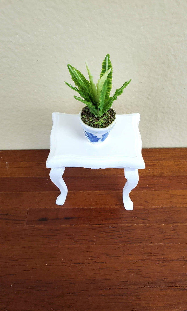 Dollhouse Miniature Plant Broadleaf Fern in Blue & White Ceramic Pot 1:12 Scale - Miniature Crush