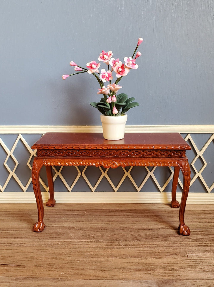 Dollhouse Miniature Potted Orchid Pink Flowering Plant in Yellow Pot 1:12 Scale - Miniature Crush