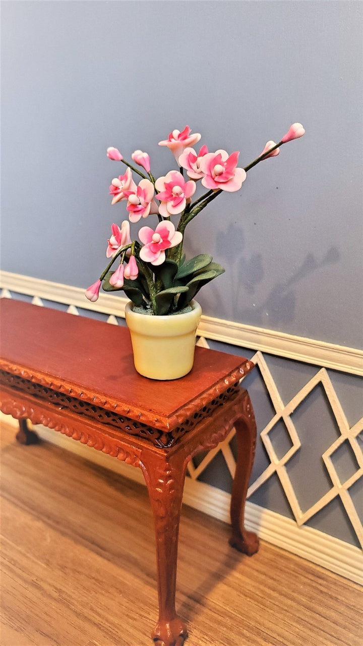 Dollhouse Miniature Potted Orchid Pink Flowering Plant in Yellow Pot 1:12 Scale - Miniature Crush