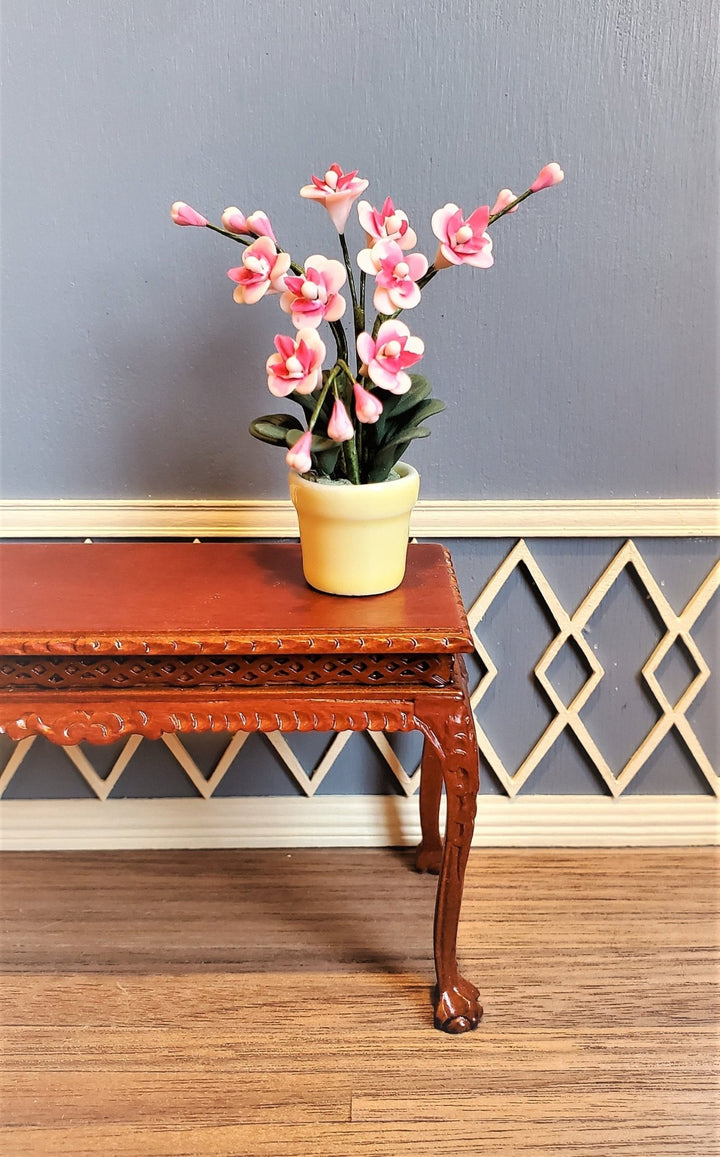 Dollhouse Miniature Potted Orchid Pink Flowering Plant in Yellow Pot 1:12 Scale - Miniature Crush