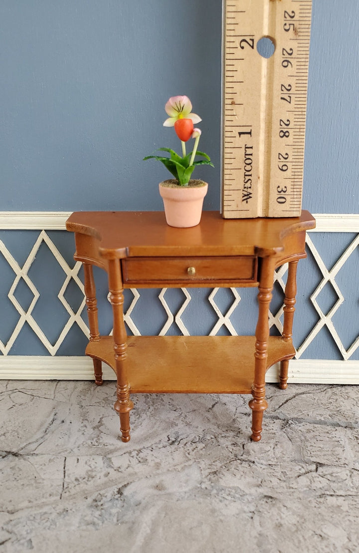 Dollhouse Miniature Potted Orchid Pink & White Flowering Plant in Ceramic Pot 1:12 Scale - Miniature Crush