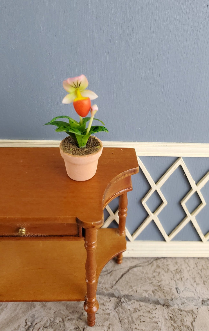 Dollhouse Miniature Potted Orchid Pink & White Flowering Plant in Ceramic Pot 1:12 Scale - Miniature Crush