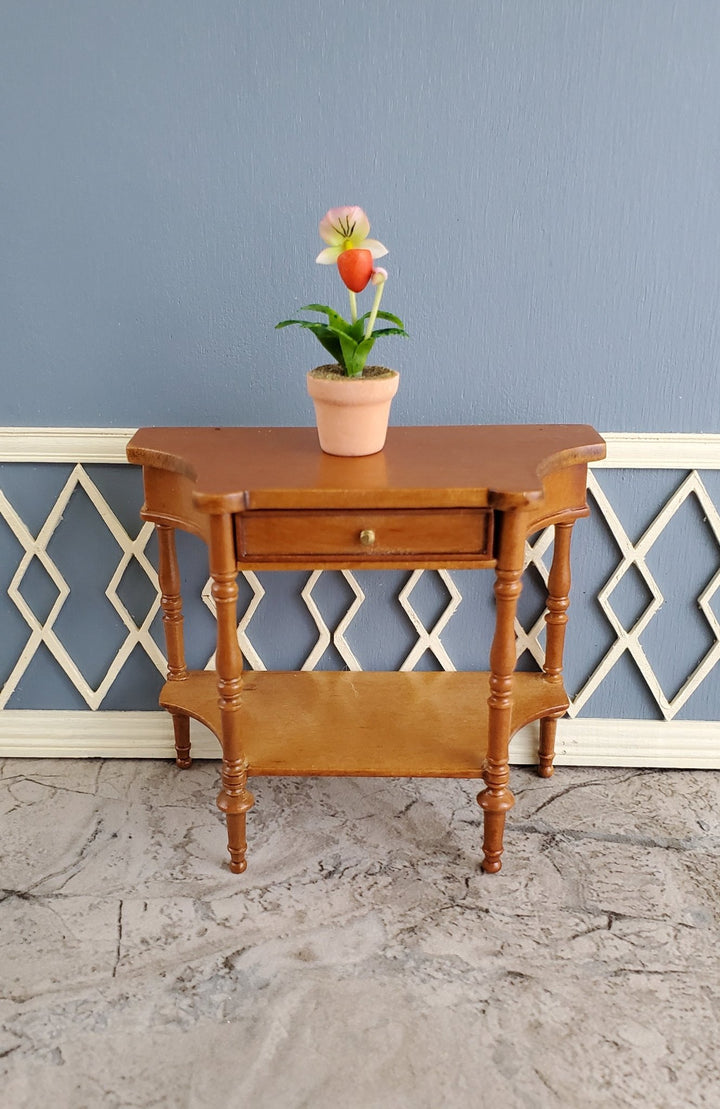 Dollhouse Miniature Potted Orchid Pink & White Flowering Plant in Ceramic Pot 1:12 Scale - Miniature Crush