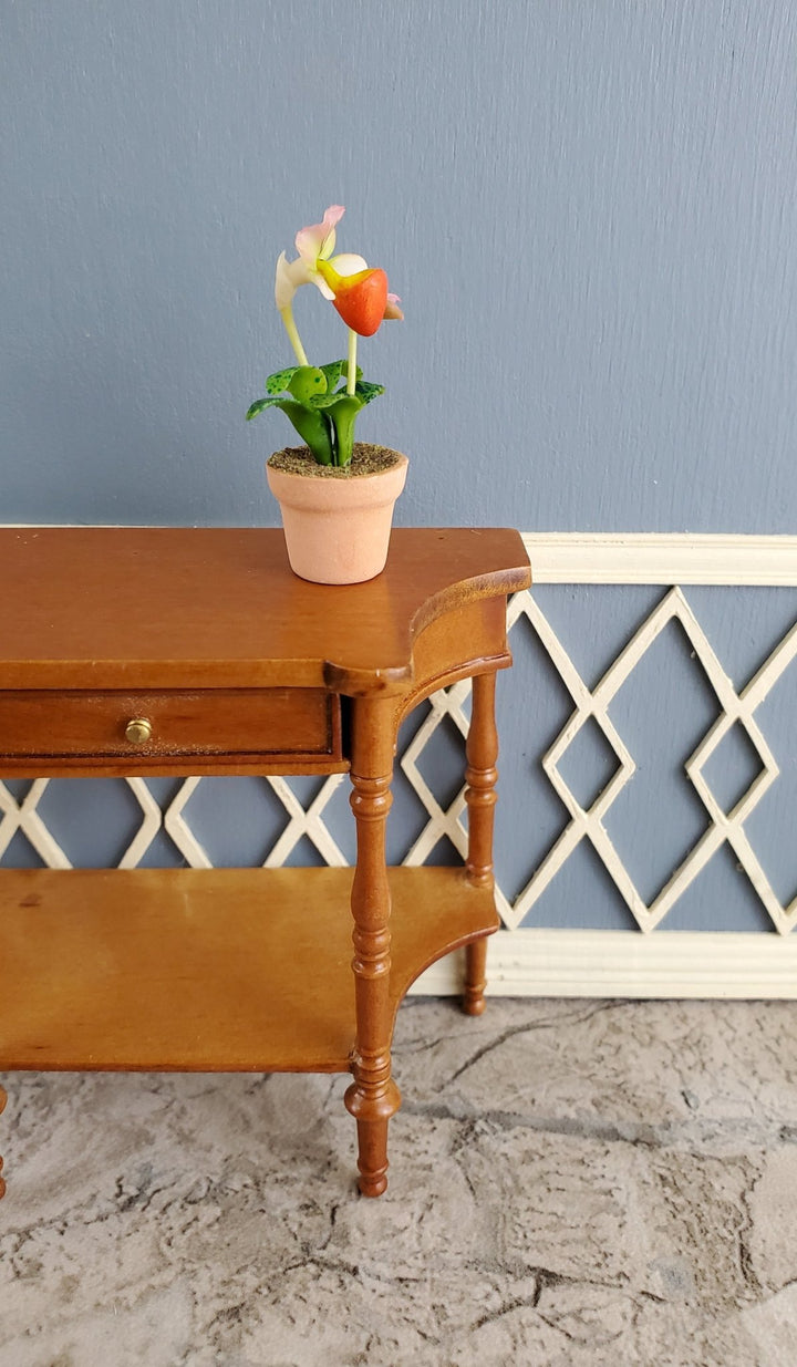 Dollhouse Miniature Potted Orchid Pink & White Flowering Plant in Ceramic Pot 1:12 Scale - Miniature Crush