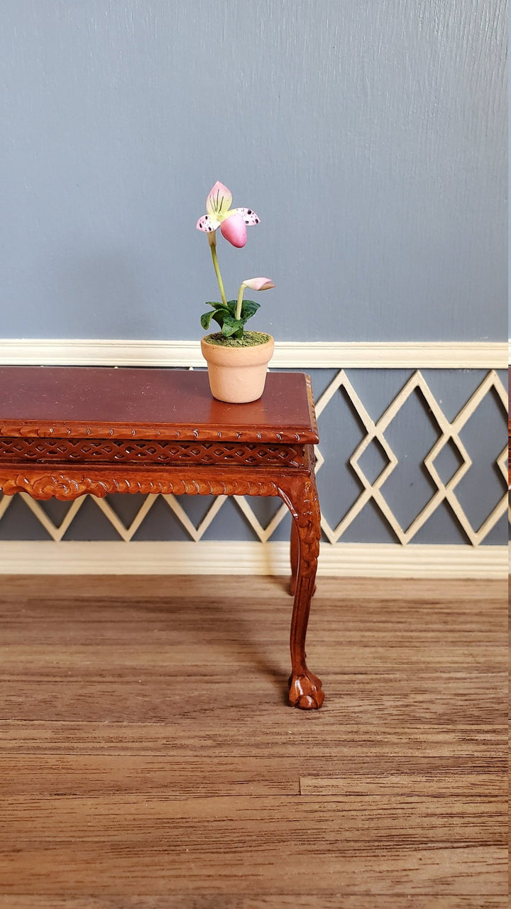 Dollhouse Miniature Potted Orchid Pink & White Flowering Plant in Clay Pot 1:12 Scale - Miniature Crush