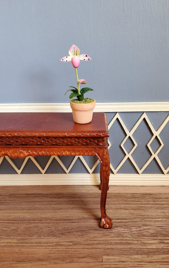 Dollhouse Miniature Potted Orchid Pink & White Flowering Plant in Clay Pot 1:12 Scale - Miniature Crush