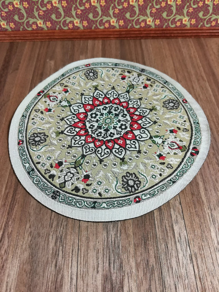 Dollhouse Miniature Round Rug Beige & Red 1:12 Scale 5 1/2" - Miniature Crush