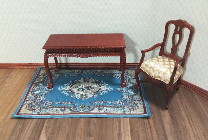 Dollhouse Miniature Rug Blue & Maroon Victorian 5 5/8" x 4" 1:12 Scale Woven Fabric - Miniature Crush